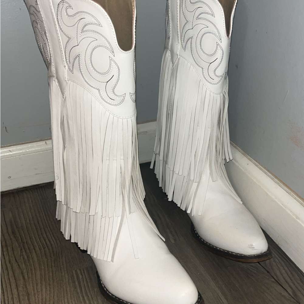 White Fringe Western Boots
